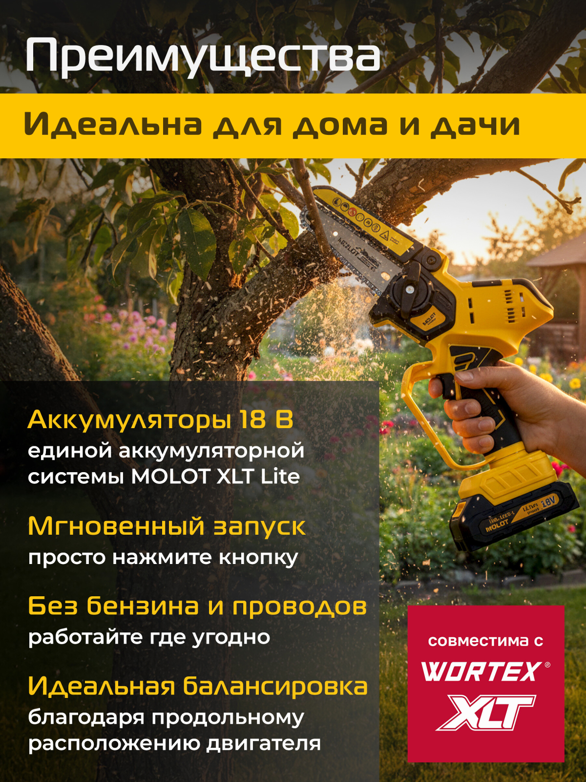 Пила цепная аккумуляторная MOLOT MMS 1805 XLT Lite SET (1334936) - Фото 3
