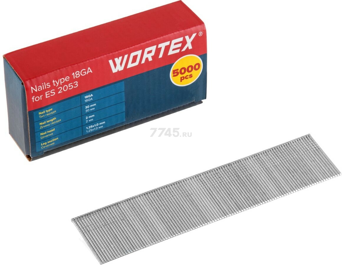 Гвозди отделочные 30 мм тип 18GA 5000 штук WORTEX (1335957)