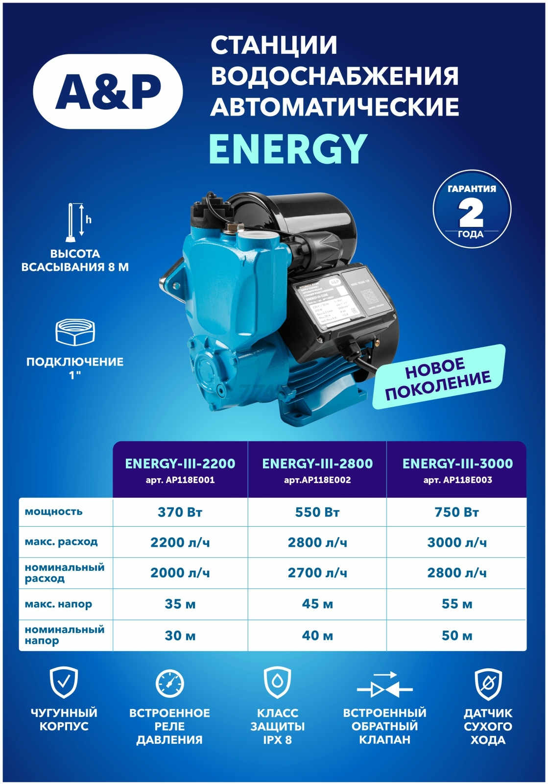Насосная станция A&P Energy-III-2200 (AP118E001) - Фото 2
