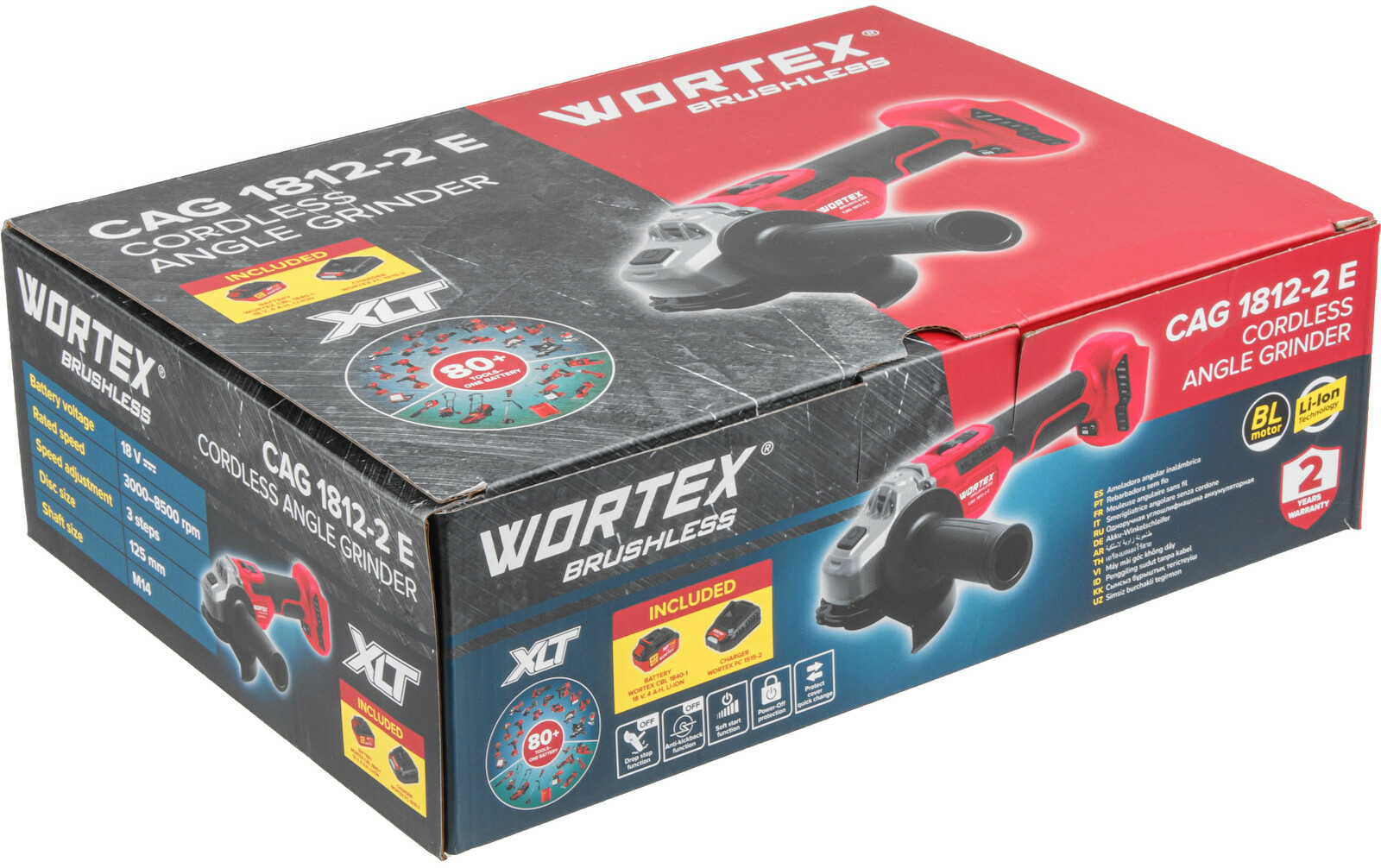 Шлифмашина угловая аккумуляторная WORTEX CAG 1812-2 E XLT SET (1334917) - Фото 14