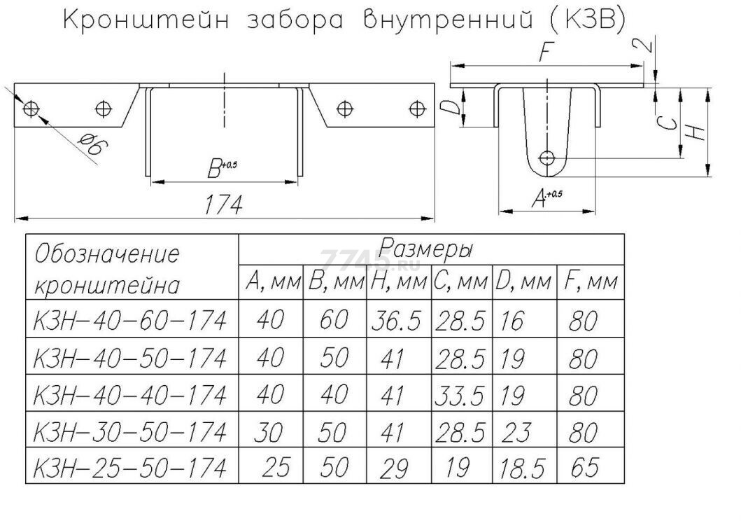 Кронштейн забора внутренний 40х50х174 мм цинк STARFIX (SMP-17282-1) - Фото 2