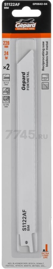Полотно для сабельной пилы GEPARD по металлу S1122AF 228 мм 2 штуки (GP0642-04)