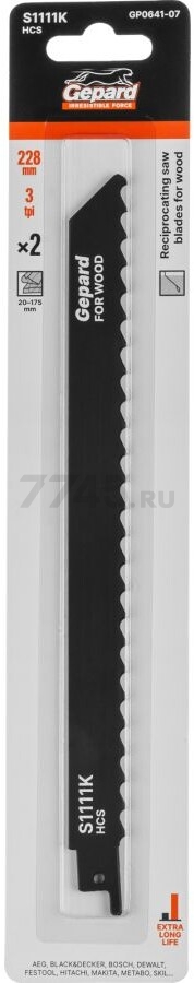Полотно для сабельной пилы GEPARD по дереву S1111K 228 мм 2 штуки (GP0641-07)