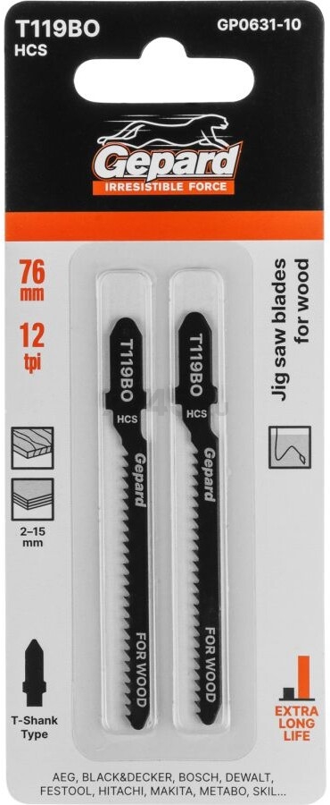 Пилка для электролобзика GEPARD по дереву T119BO 2 штуки (GP0631-10)