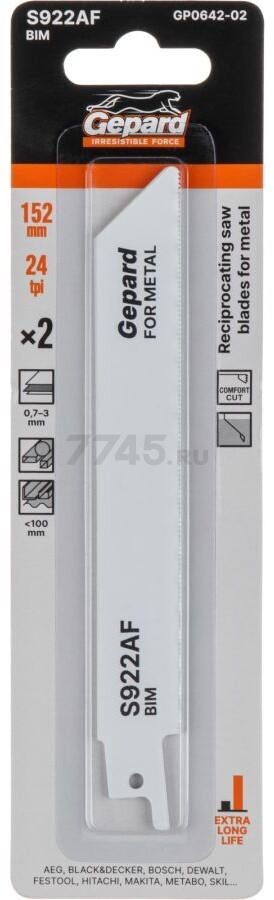 Полотно для сабельной пилы GEPARD по металлу S922AF 152 мм 2 штуки (GP0642-02)