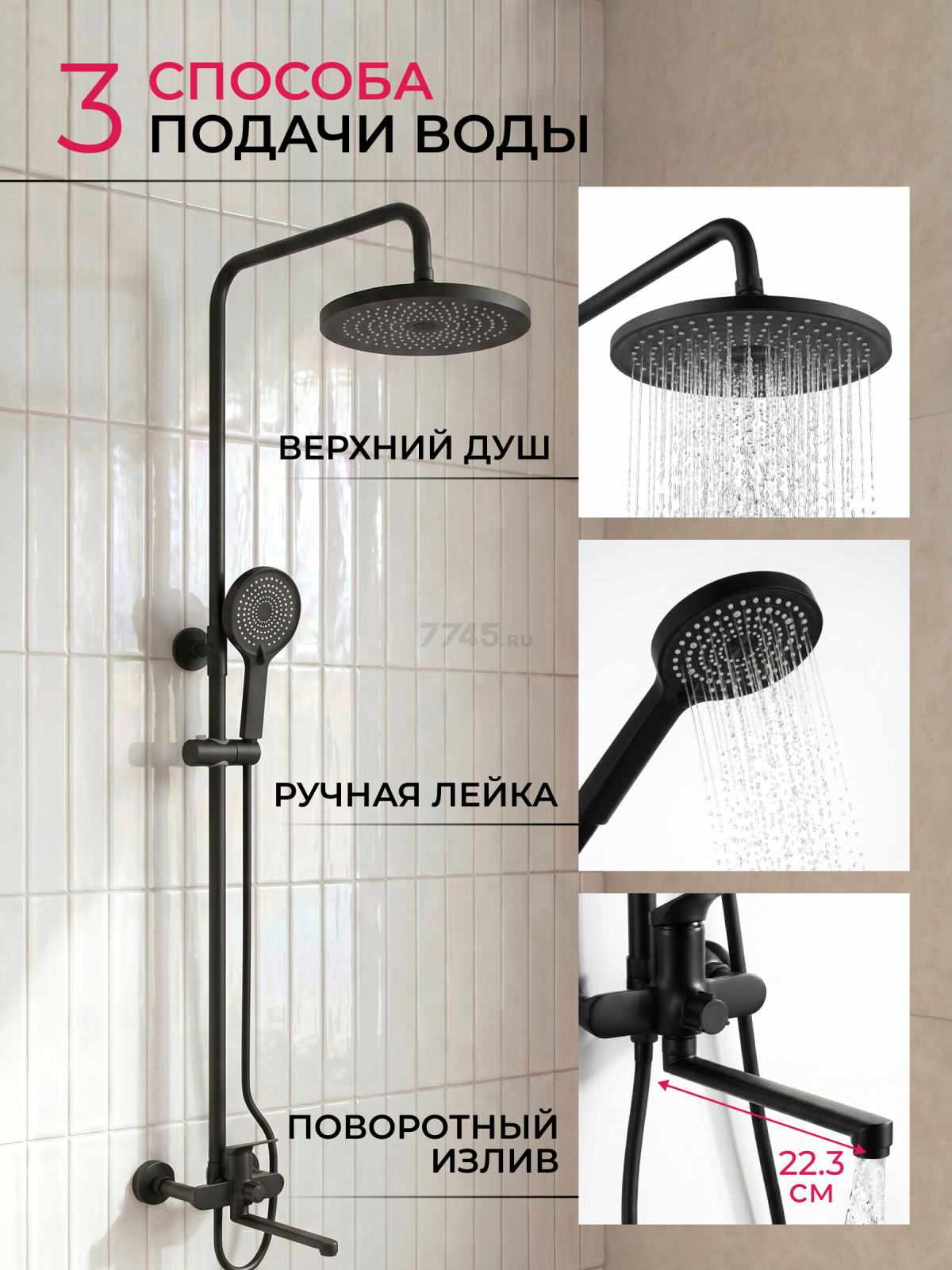 Душевая стойка ECONOCE D35 серия 710 черный (EC0714BL) - Фото 2