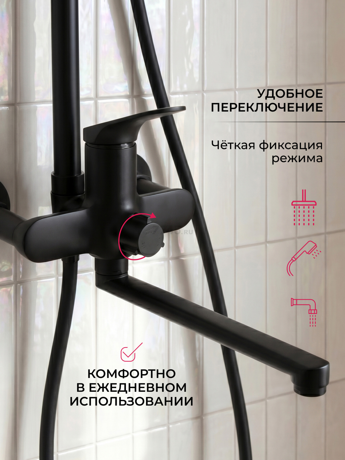 Душевая стойка ECONOCE D35 серия 710 черный (EC0714BL) - Фото 4