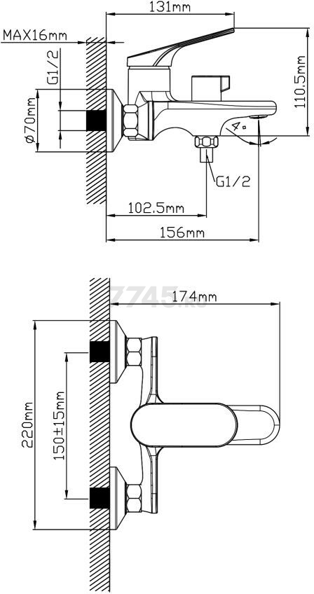 Смеситель для ванны ECONOCE D35 серия 760 (EC0763) - Фото 2