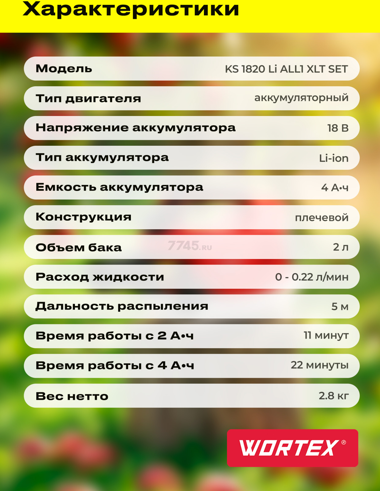 Опрыскиватель плечевой аккумуляторный 2 л WORTEX KS 1820 Li ALL1 XLT SET (1335926) - Фото 8