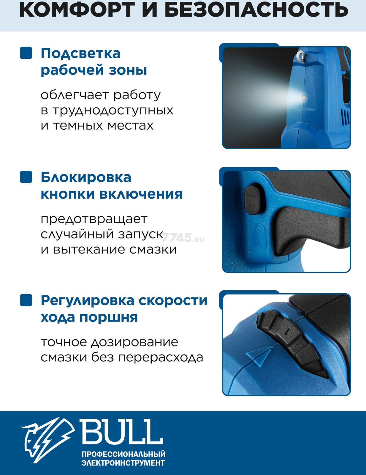 Шприц для смазки аккумуляторный BULL CGG 6818 XLTpro (1325894) - Фото 4