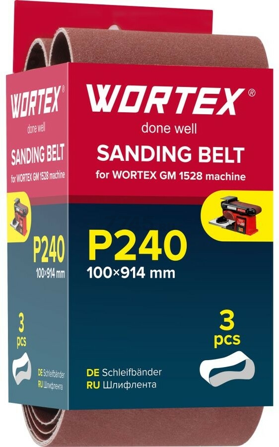 Шлифлента 100x914 мм P240 WORTEX 3 штуки (1325977)