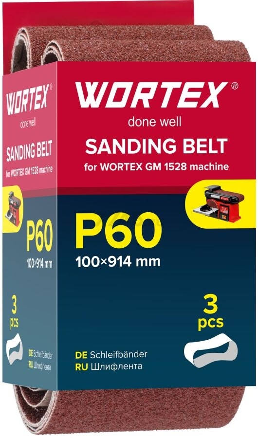 Шлифлента 100x914 мм P60 WORTEX 3 штуки (1325974)