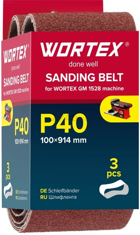 Шлифлента 100x914 мм P40 WORTEX 3 штуки (1325973)
