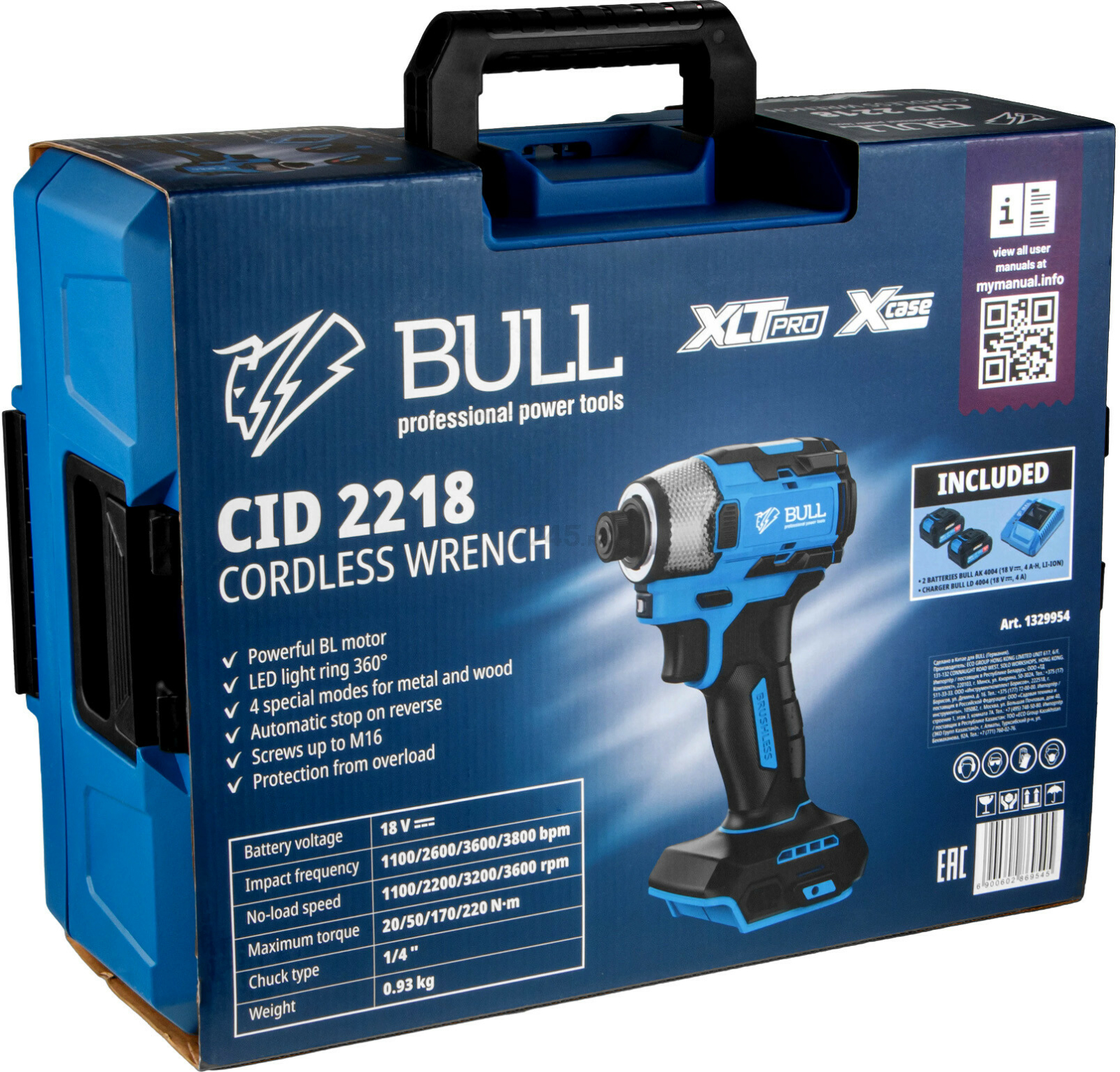 Шуруповерт (винтоверт) ударный аккумуляторный BULL CID 2218 XLTpro SET Xcase (1329954) - Фото 8