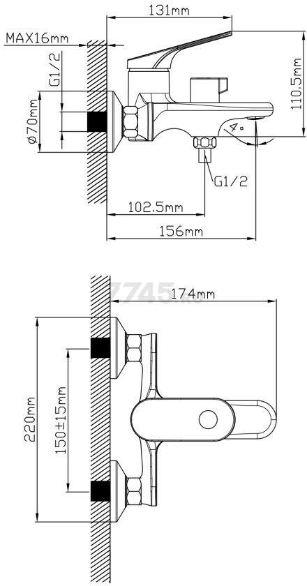 Смеситель для ванны ECONOCE D35 серия 710 черный (EC0712BL) - Фото 2