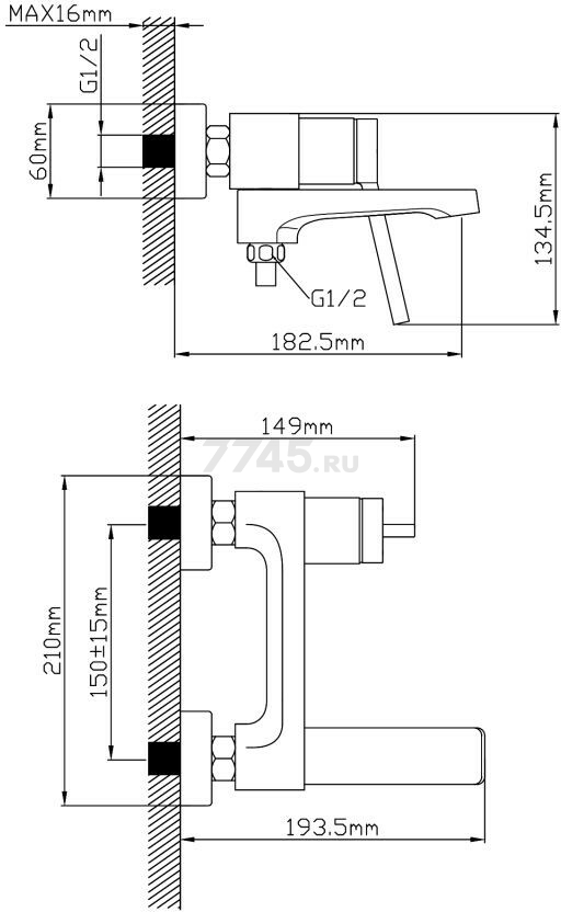 Смеситель для ванны ECONOCE D35 серия 730 черный (EC0732BL) - Фото 2
