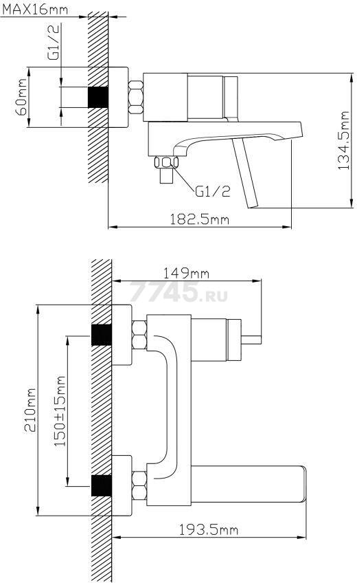 Смеситель для ванны ECONOCE D35 серия 750 (EC0752) - Фото 2
