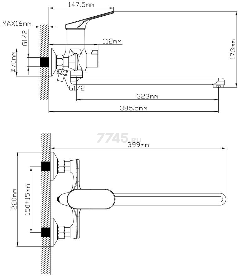 Смеситель для ванны ECONOCE D35 серия 760 (EC0762) - Фото 2