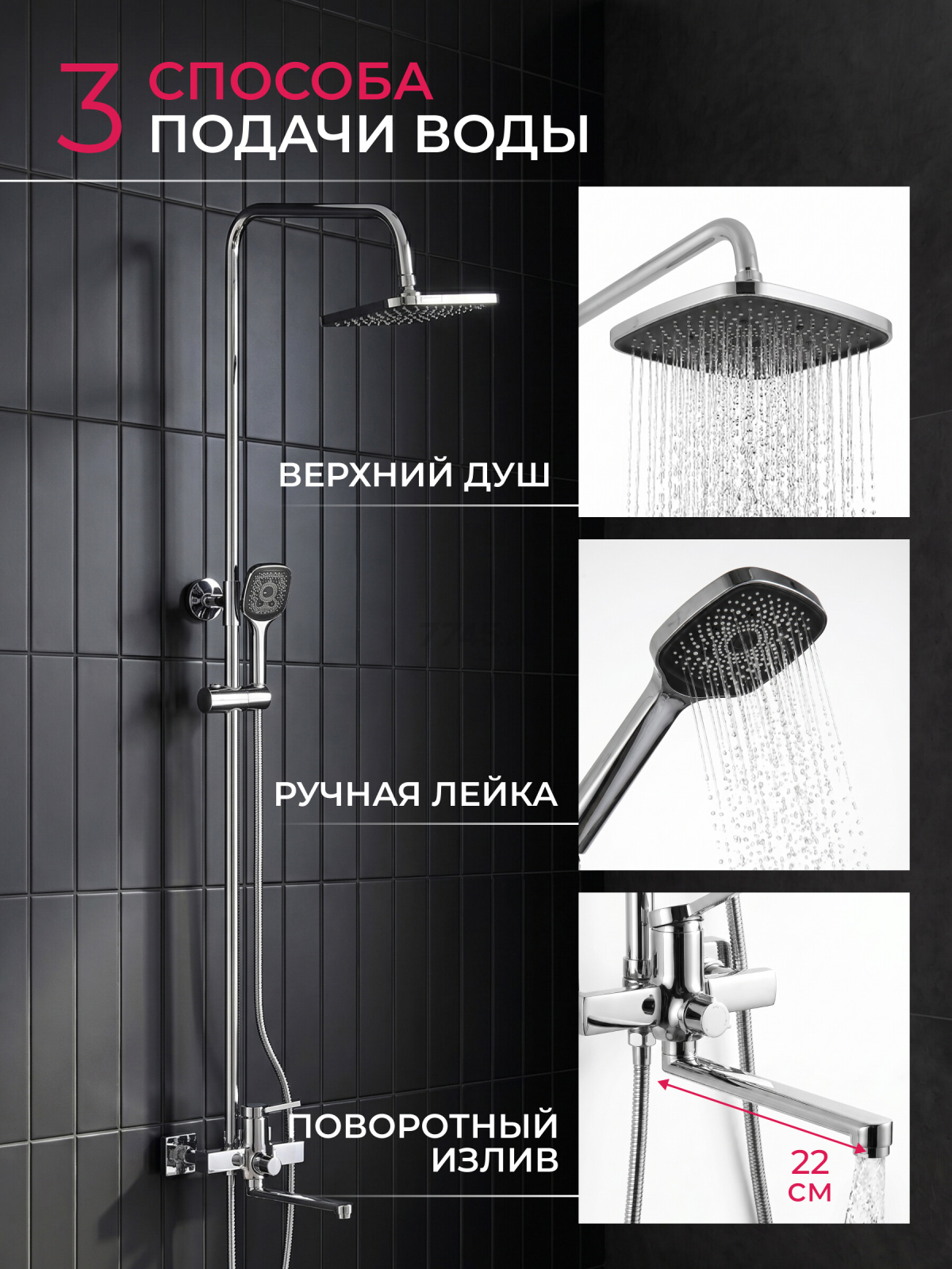 Душевая стойка ECONOCE D35 серия 750 (EC0754) - Фото 2