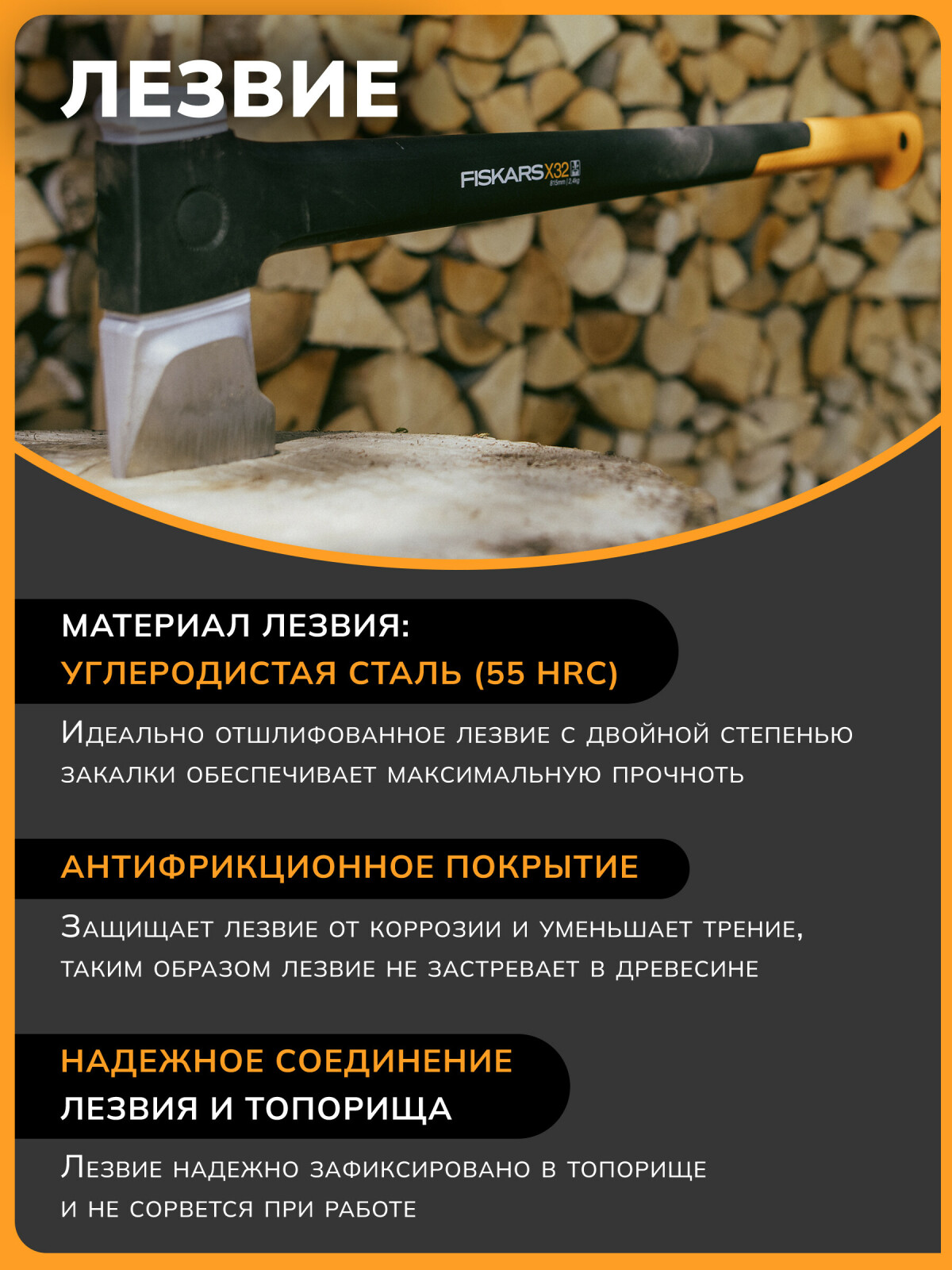 Топор-колун 2,44 кг FISKARS X32 L Splitting (1069108) - Фото 4