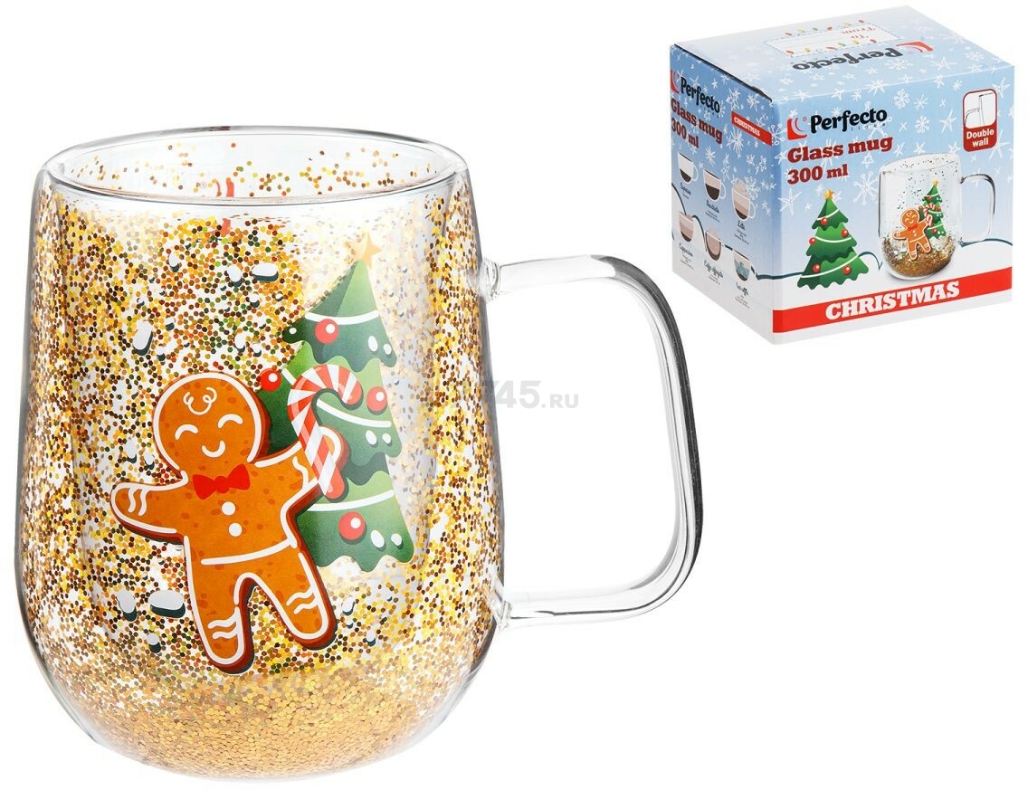 Кружка стеклянная с двойными стенками PERFECTO LINEA Christmas-2 380 мл (30-380261)