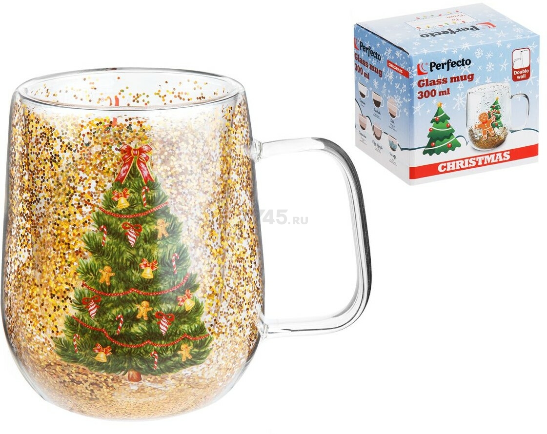 Кружка стеклянная с двойными стенками PERFECTO LINEA Christmas-1 380 мл (30-380260)