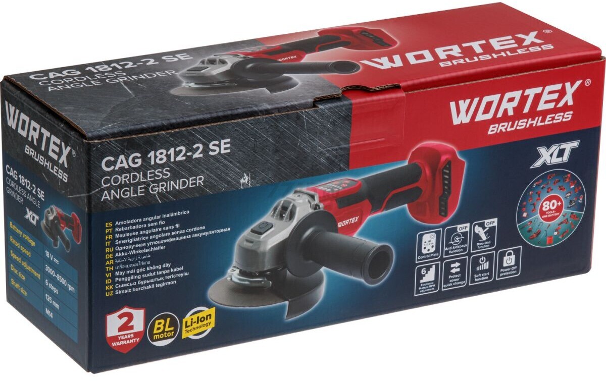 Шлифмашина угловая аккумуляторная WORTEX CAG 1812-2 SE XLT SOLO (1334918) - Фото 10