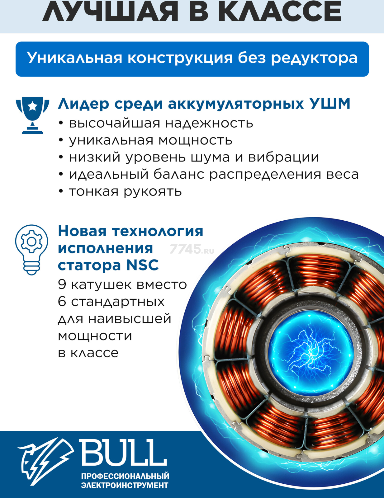 Шлифмашина угловая аккумуляторная BULL CSG 1812-1 SR XLTpro SOLO (1333947) - Фото 2