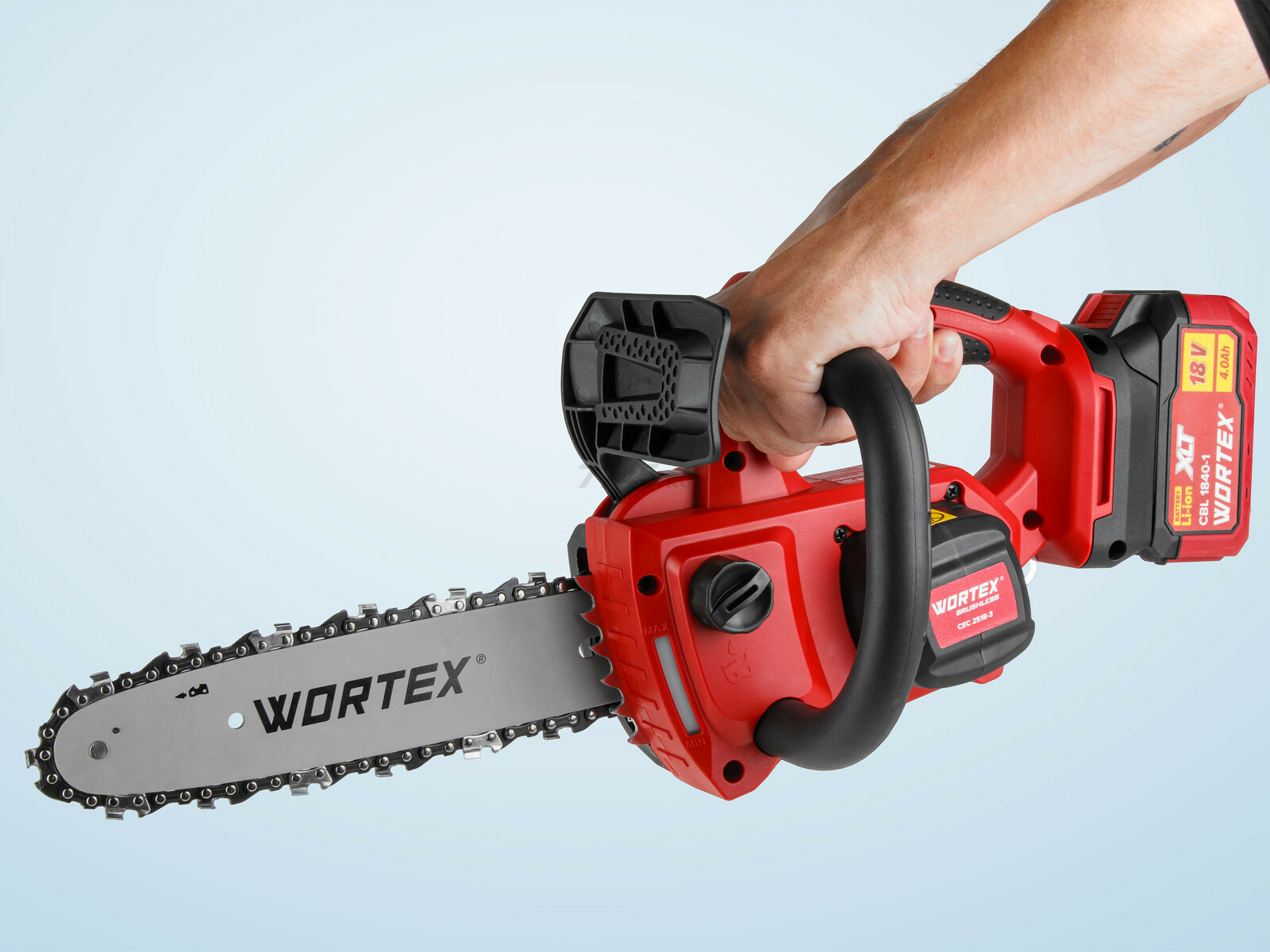 Пила цепная аккумуляторная WORTEX CEC 2518-3 ALL1 XLT SET (2325004) - Фото 15