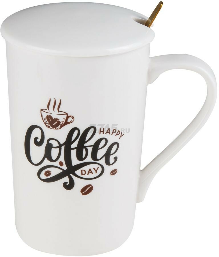 Кружка керамическая с крышкой и ложкой PERFECTO LINEA Coffee Day 350 мл (17-350701)