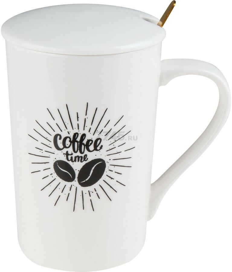 Кружка керамическая с крышкой и ложкой PERFECTO LINEA Coffee Time 350 мл (17-350702)