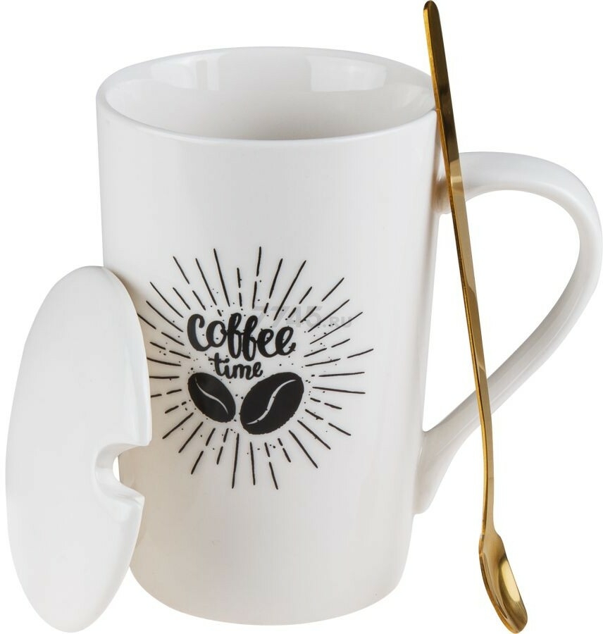 Кружка керамическая с крышкой и ложкой PERFECTO LINEA Coffee Time 350 мл (17-350702) - Фото 2