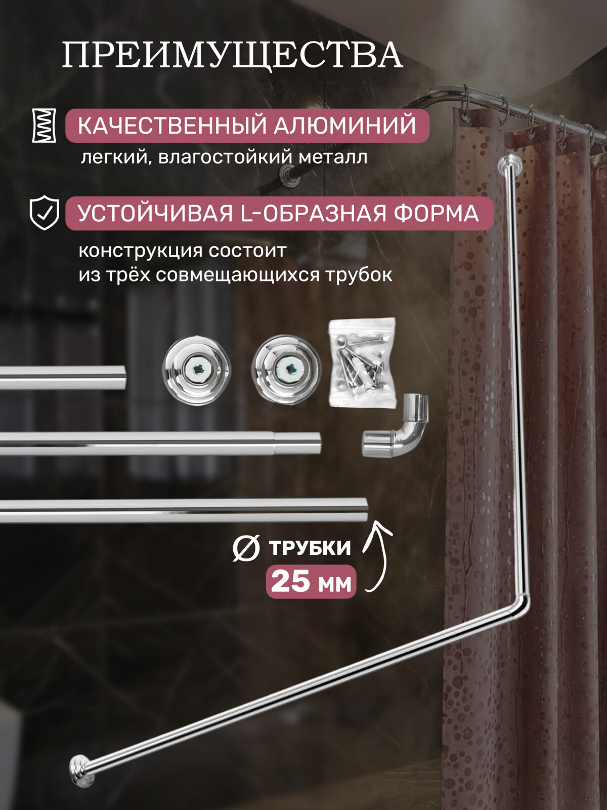 Карниз для ванной PERFECTO LINEA угловой 170х70 см (36-020105) - Фото 2