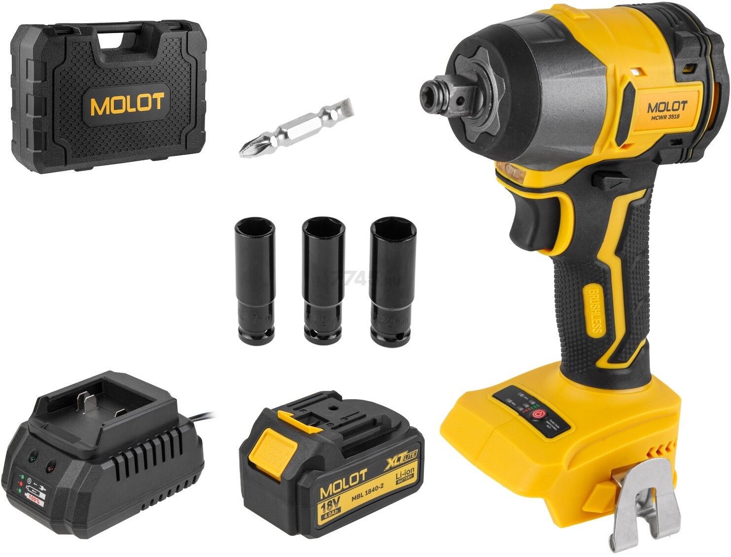 Гайковерт аккумуляторный ударный MOLOT MCWR 3518 XLT Lite SET (2335040) - Фото 7
