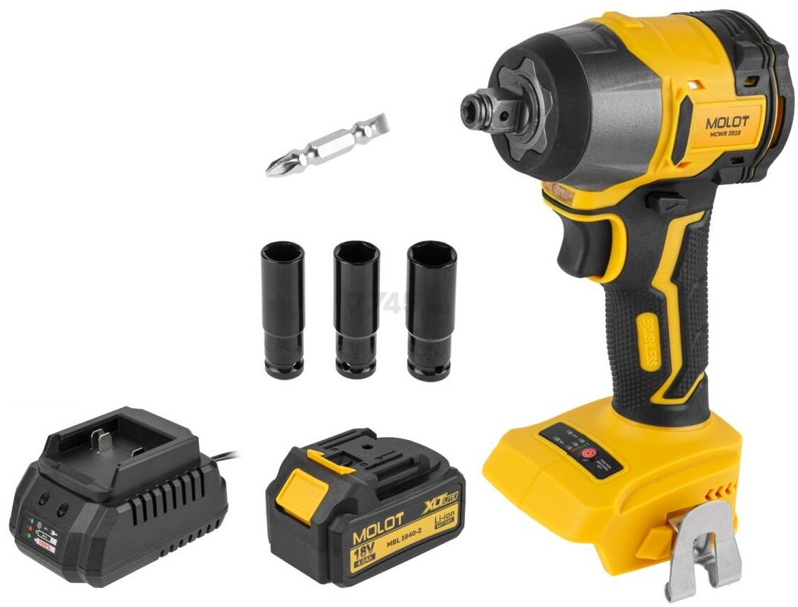 Гайковерт аккумуляторный ударный MOLOT MCWR 3518 XLT Lite SET (2335040) - Фото 9