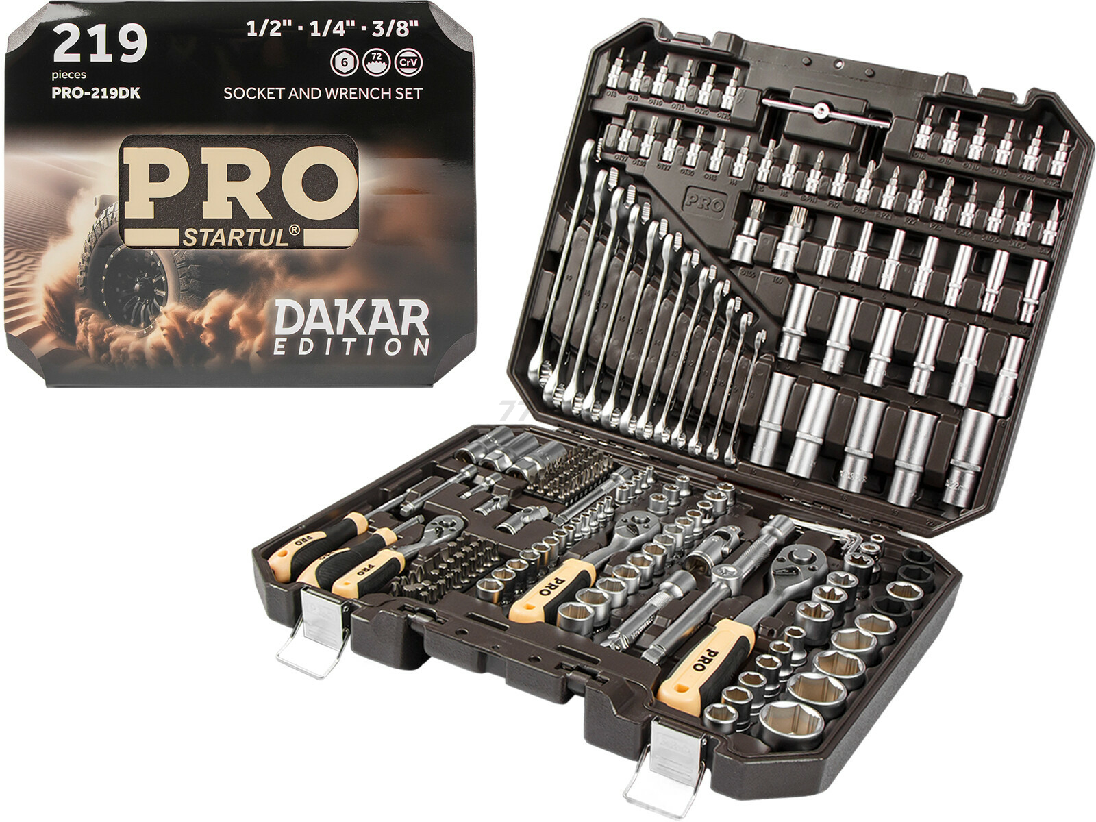 Набор головок и ключей 219пр. 1/4",3/8",1/2" PRO STARTUL DAKAR (PRO-219DK) - Фото 2