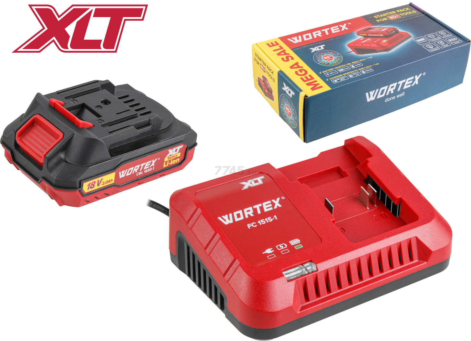 Комплект аккумулятор 18В 2Ач и зарядное устройство 1х2 А WORTEX ALL1 XLT SET (2329017)