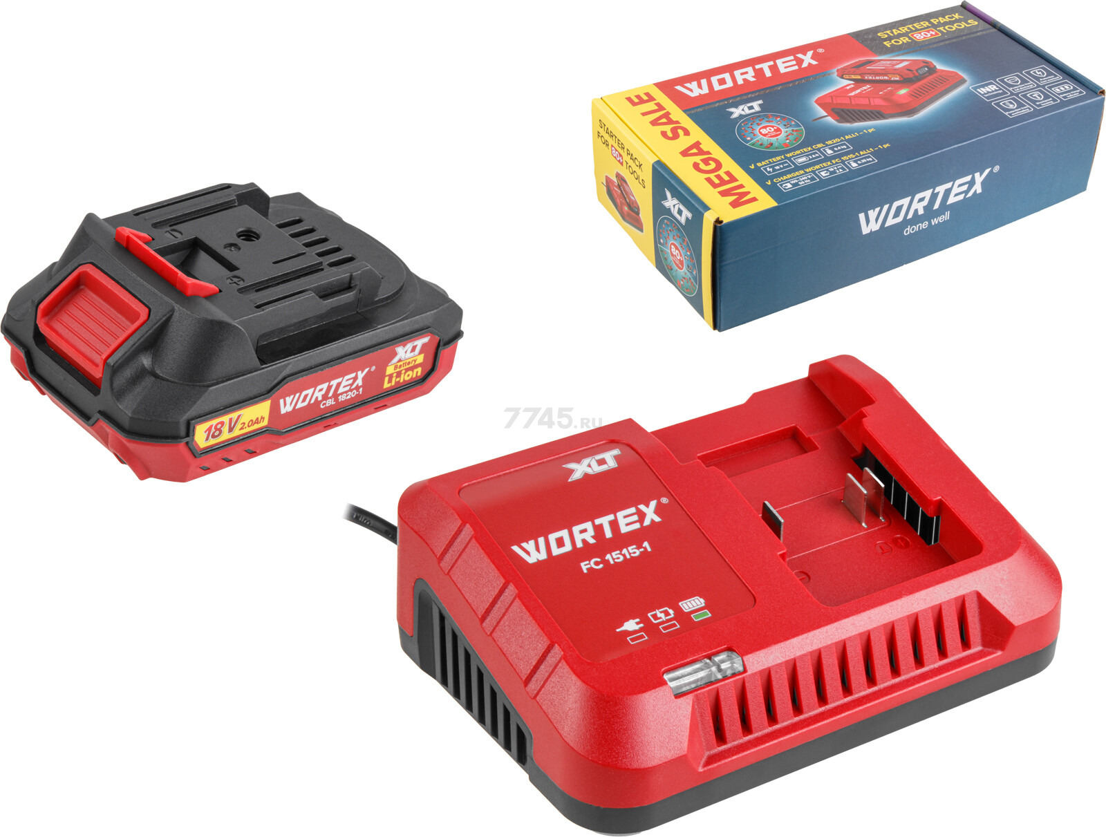 Комплект аккумулятор 18В 2Ач и зарядное устройство 1х2 А WORTEX ALL1 XLT SET (2329017) - Фото 3