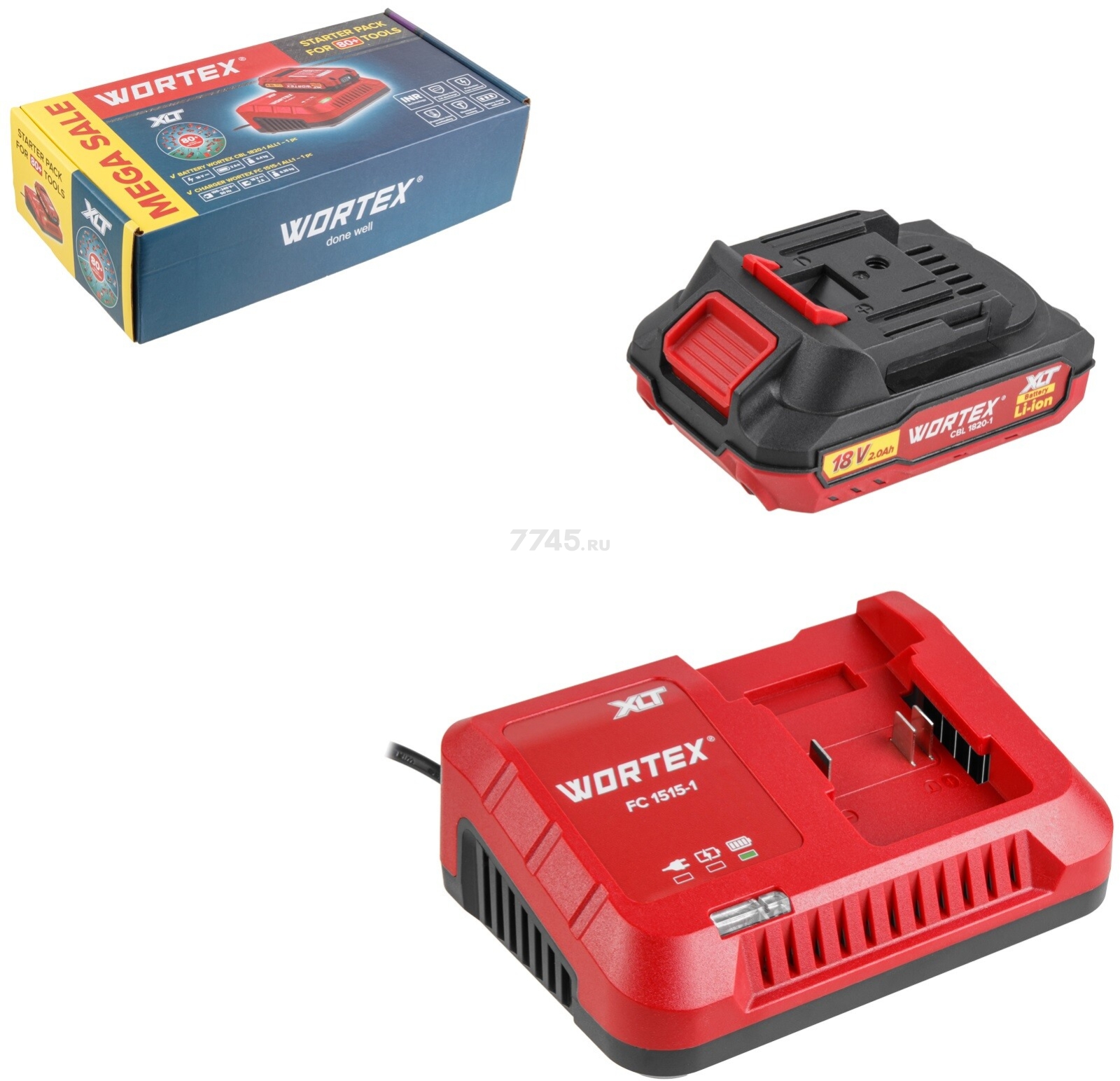 Комплект аккумулятор 18В 2Ач и зарядное устройство 1х2 А WORTEX ALL1 XLT SET (2329017) - Фото 2