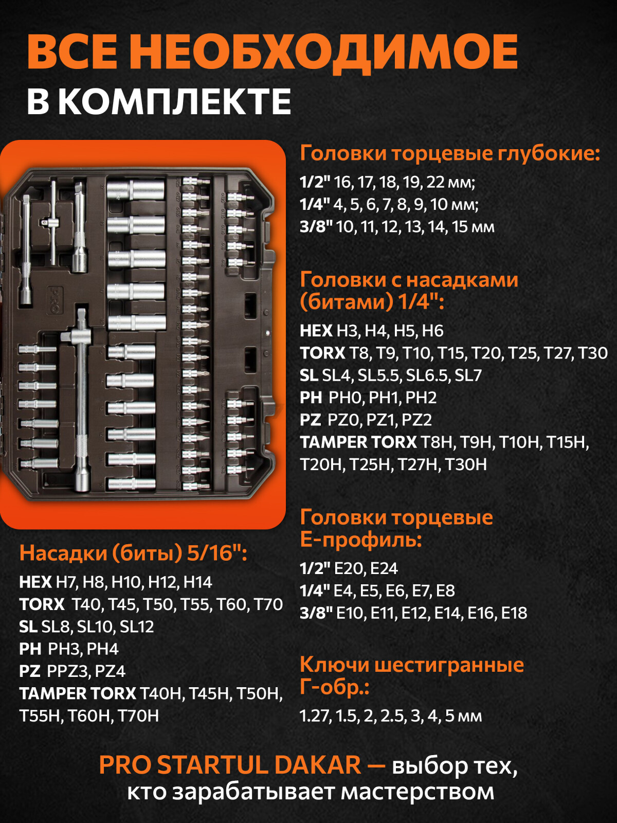 Набор инструментов 1/4", 3/8", 1/2" 6 граней PRO STARTUL Dakar 171 предмет (PRO-171DK) - Фото 5