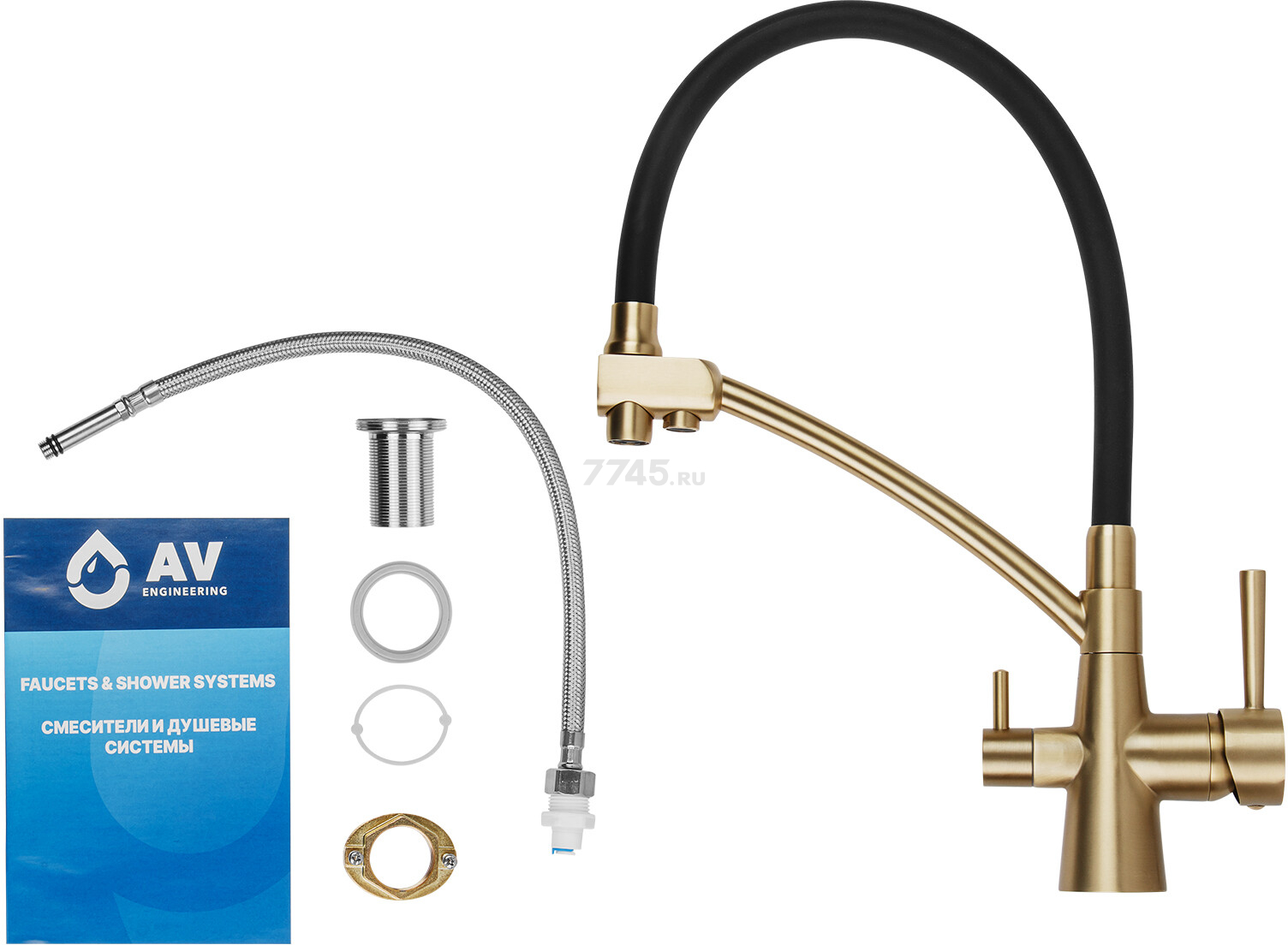 Смеситель для кухни AV ENGINEERING Lux D35 золотой, черный (AVLUX4-A49GLB) - Фото 6
