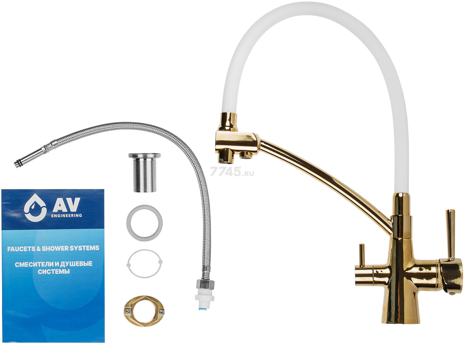 Смеситель для кухни AV ENGINEERING Lux D35 золотой, белый (AVLUX4-A49GLW) - Фото 6