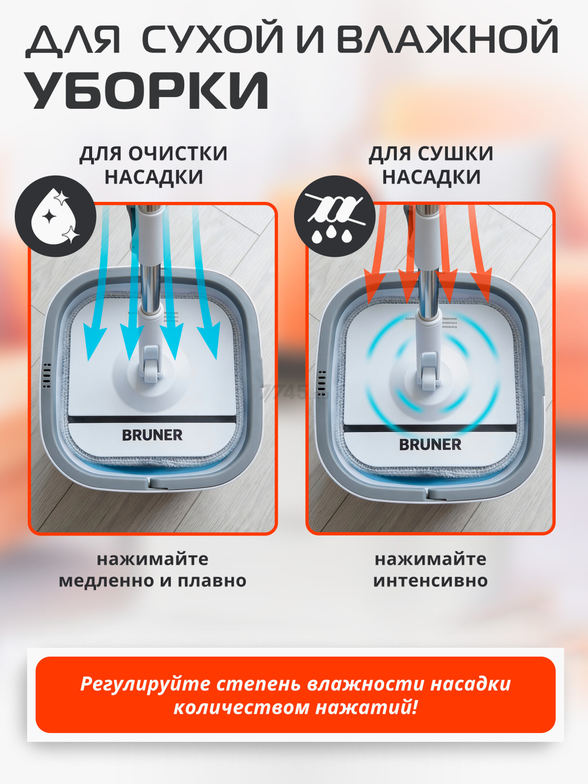 Швабра с отжимным ведром BRUNER Fest (BR-11278119) - Фото 6