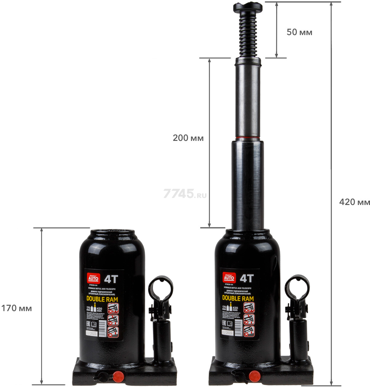 Домкрат гидравлический бутылочный 4 т STARTUL Auto (ST8026-04) - Фото 2