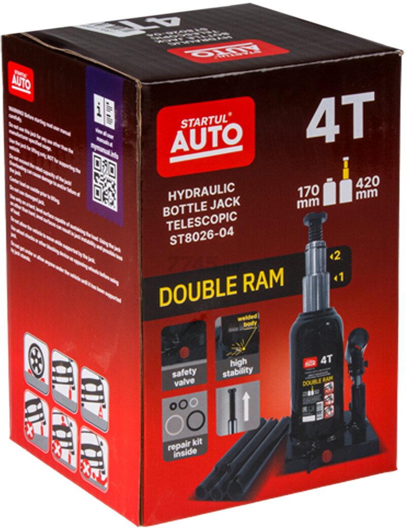 Домкрат гидравлический бутылочный 4 т STARTUL Auto (ST8026-04) - Фото 6