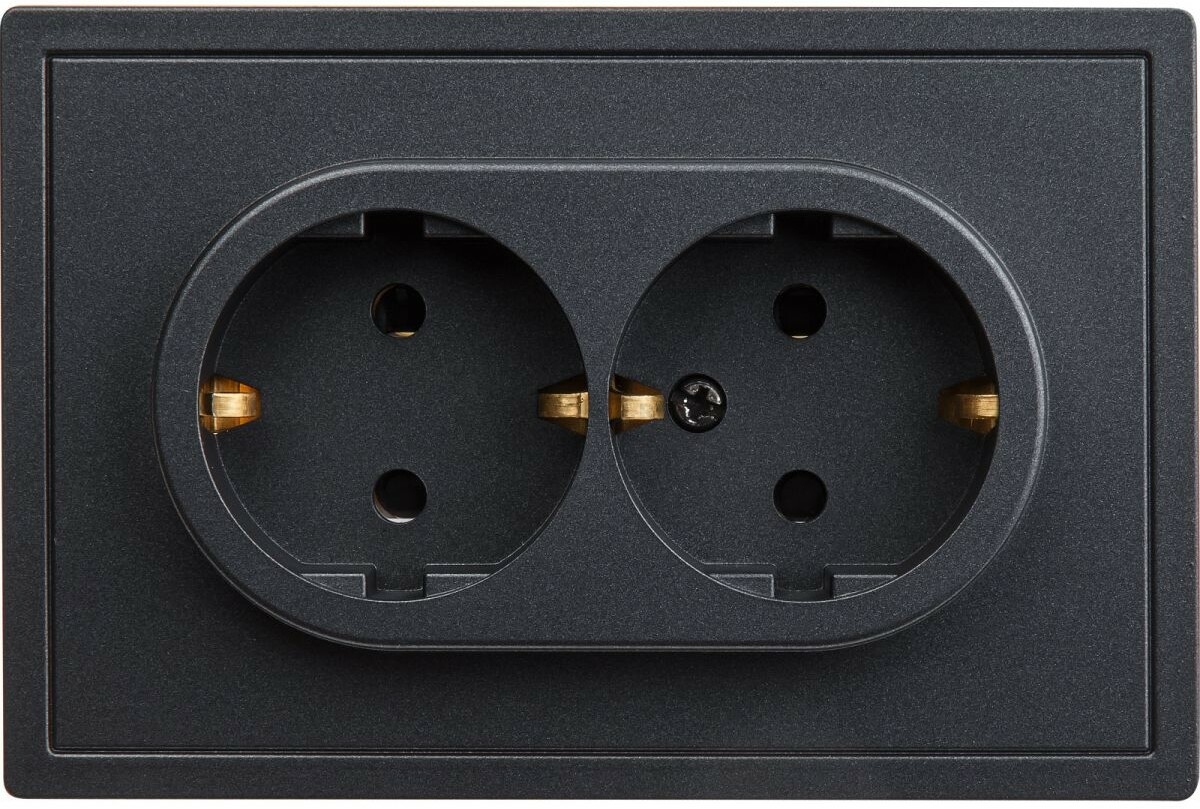 Розетка двойная скрытая с заземлением и шторками BYLECTRICA Carre графит (РС16-0646 графит)