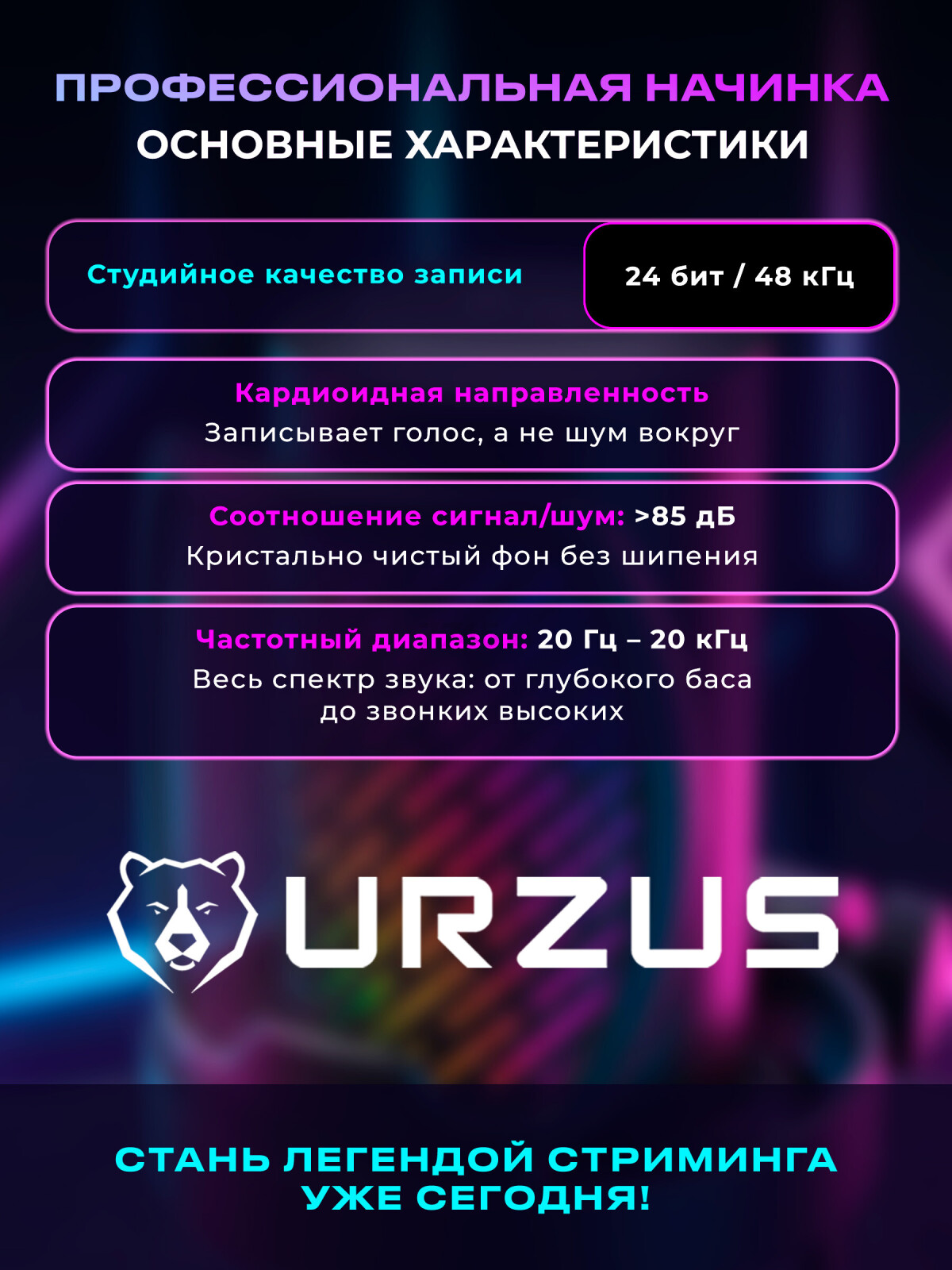 Игровой микрофон URZUS UR-5469111 - Фото 8