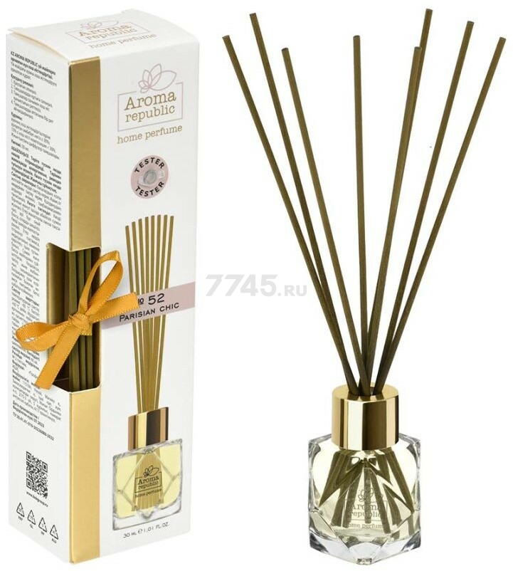 Аромадиффузор с палочками в стеклянном флаконе AROMA REPUBLIC №52 Parisian chic 30 мл (93800)