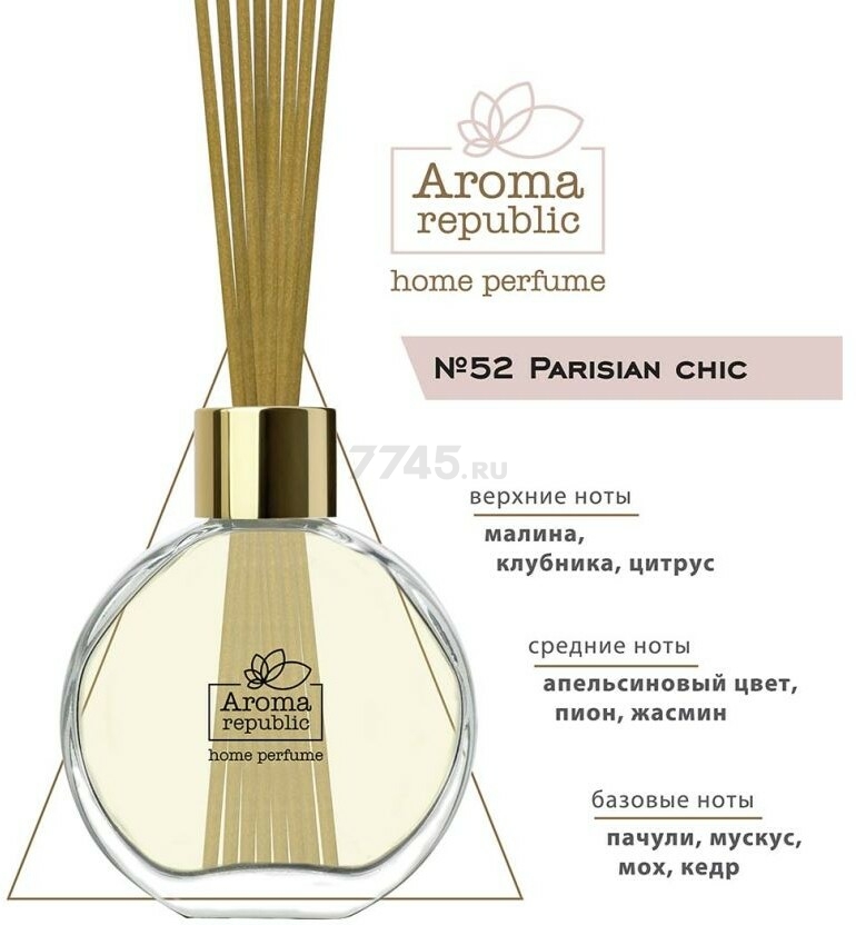Аромадиффузор с палочками в стеклянном флаконе AROMA REPUBLIC №52 Parisian chic 30 мл (93800) - Фото 4