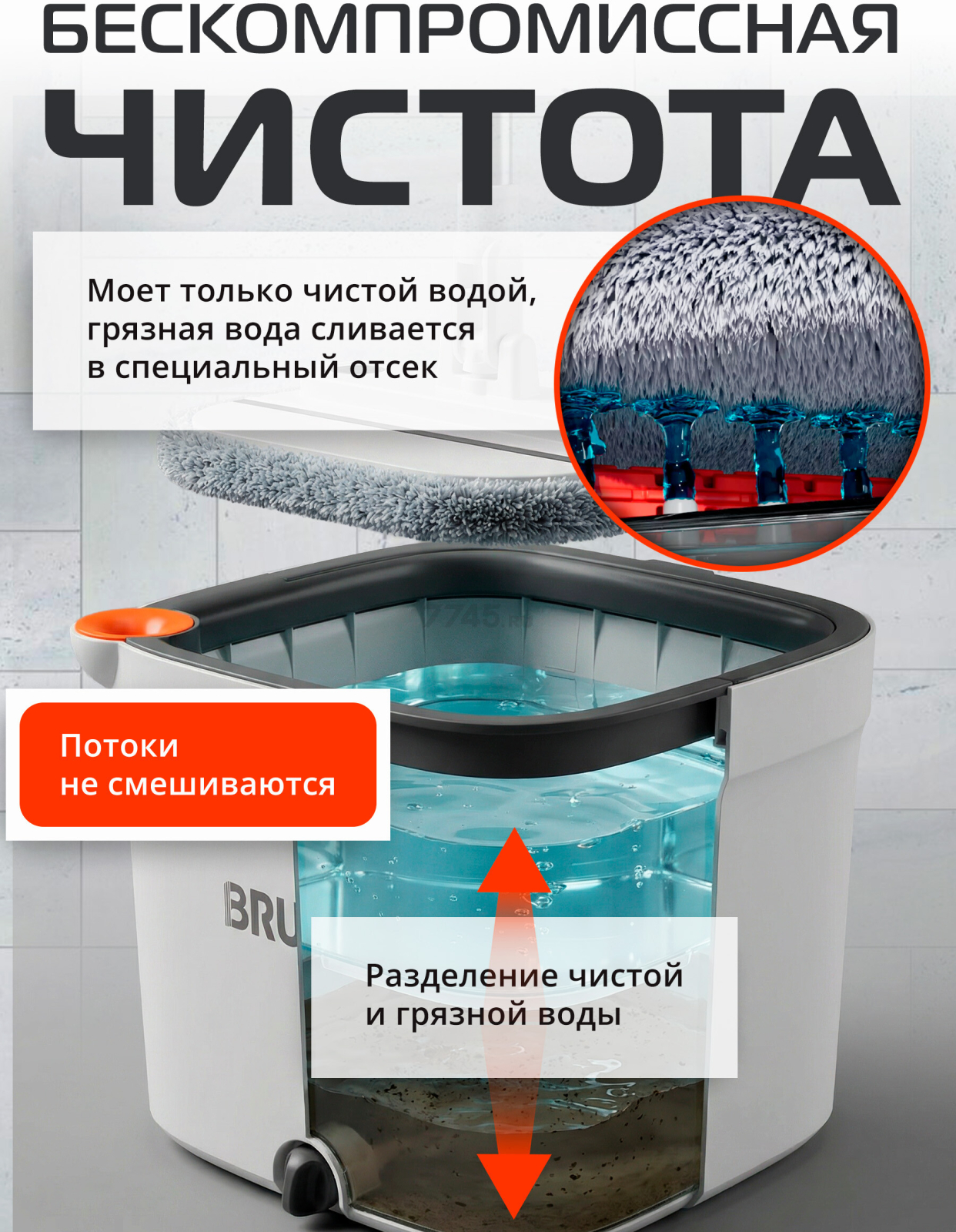 Швабра с отжимным ведром BRUNER Home Stark (BR-11278123) - Фото 2